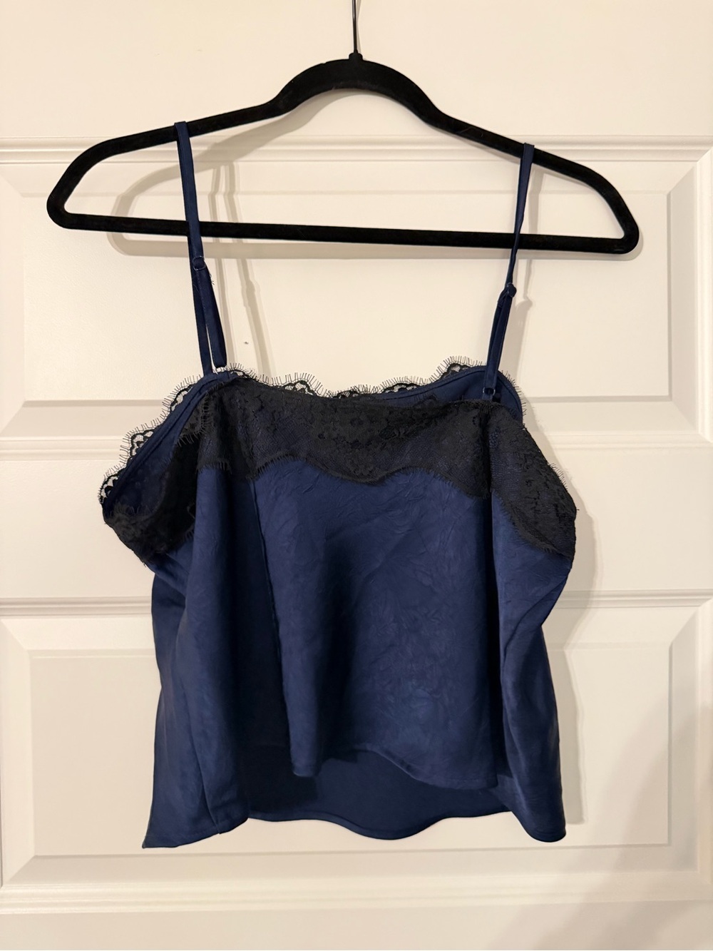 wild fable Navy Satin Cami with Black Lace Trim